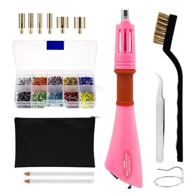 (Pink) DIY Hot Fix Rhinestone Applicator Wand Setter Tools Kit Hot Drill Point Drill