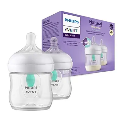 Avent Natural Response Baby Bottle - 2X 125ml Baby Milk Bottle with AirFree Vent, BPA Free for N