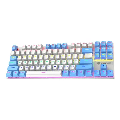 (White&Blue) Mechanical Keyboard Keys Mixed-Color Keycaps Blue Switch USB Wired Rainbow Light 80