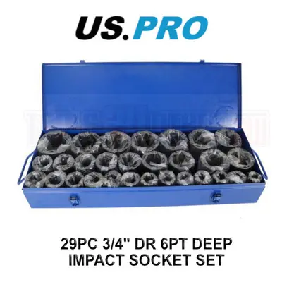 US PRO Tools 29PC 3/4" DR 6PT Deep Impact Metric Socket Set - 65mm