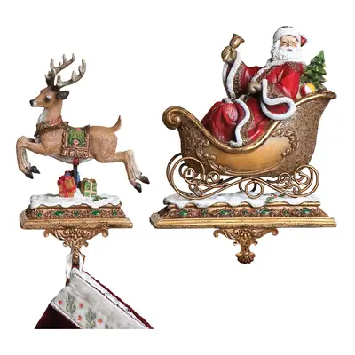 Joseph's Studio by Roman - Set of Santa with a Reindeer Stocking Holder 9.25"" H Resin and Stone