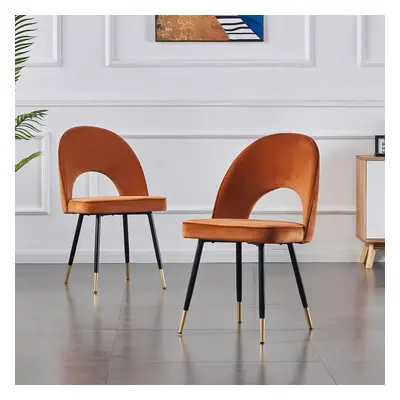 (Orange, 2pcs) Set of 1/2 Velvet Dining Chairs With metal Legs