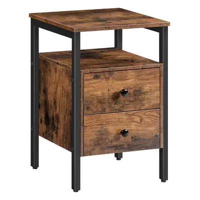 (Rustic Brown Black) Nightstand, End Table with Storage Shelves, for Living Room, Bedroom, Accen