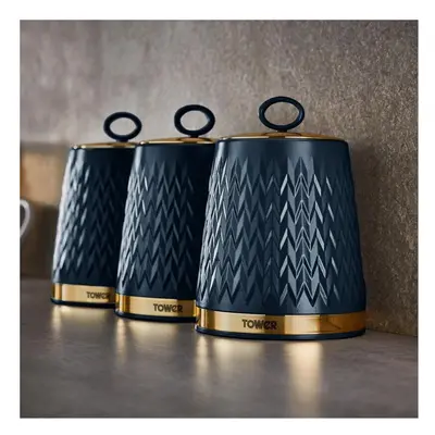 Tea Coffee Sugar Storage Canisters Set of in Midnight Blue & Brass