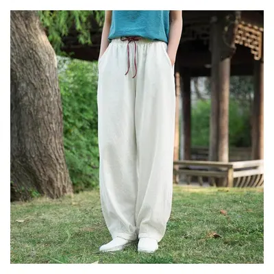 (white, One Size) Johnature Lantern Pants Autumn Winter Loose Retro Plus Size Women Pants