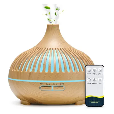 (tan, US) Aromatherapy Essential Oil Diffuser Wood Grain Remote Control Ultrasonic Air Humidifie