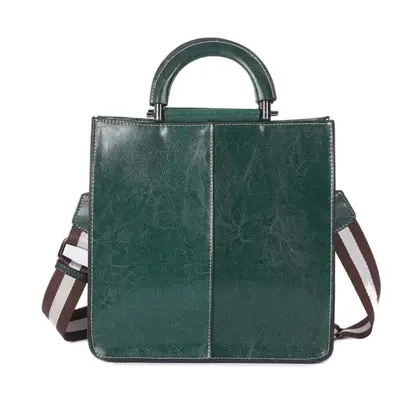 (green) Women Tote Bag Summer Spliced Genuine Leather Handbag Ladies Fashion Small Shoulder Bags