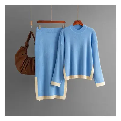 (blue, One Size) Fall Winter Lazy Wind Loose High Collar Pulllover Sweater Suit Women&apos;s Sol