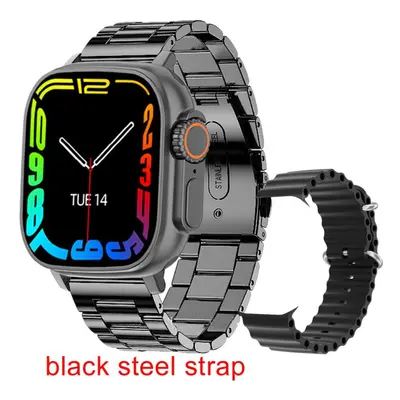 (Black, steel belt) New Smart Watch Body Temperature Ultra Series NFC Smartwatch Wireless Chargi