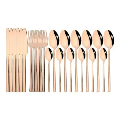 (rose) 24pcs Black Gold Cutlery Set Stainless Steel Dinnerware Knives Fork Spoon Dinner Tablewar