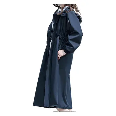 (XL, Navy Blue) Lady Long Raincoat Lightweight Waterproof Reusable Hooded Raincoat For Outdoor