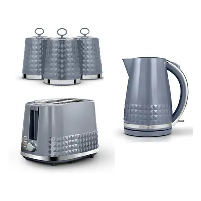 Tower Solitaire Kettle Slice Toaster & Canisters Set Grey & Chrome