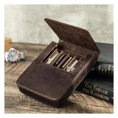 (coffee, Slots) Genuine Leather Handmade Pen Case High Quality Retro 2/3/6/12 Slots Unisex Pen P