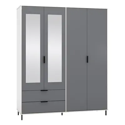 Madrid Door Drawer Mirrored Wardrobe in Grey and White Gloss Finish