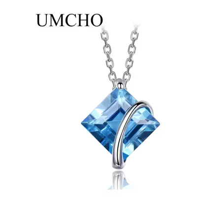 (sky blue) Umcho 3.4ct Natural Blue Topaz Gemstone Pendants Necklaces For Women Genuine Necklace