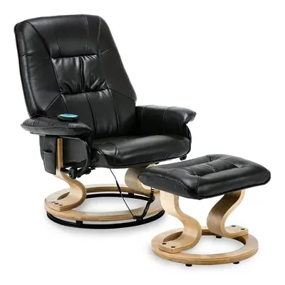 (Black) TUSCANY BONDED LEATHER SWIVEL RECLINER MASSAGE CHAIR w FOOT STOOL ARMCHAIR MOTOR MASSAGE