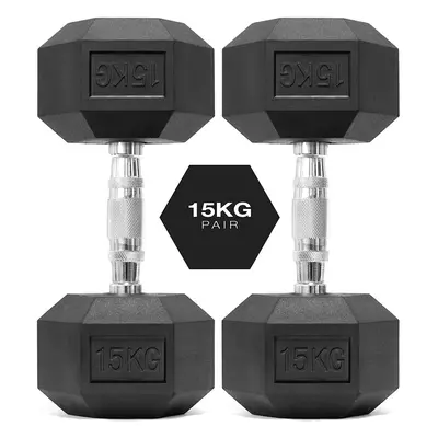 (15kg x (Pair)) Hex Dumbbells Rubber Encased Pair of Weights