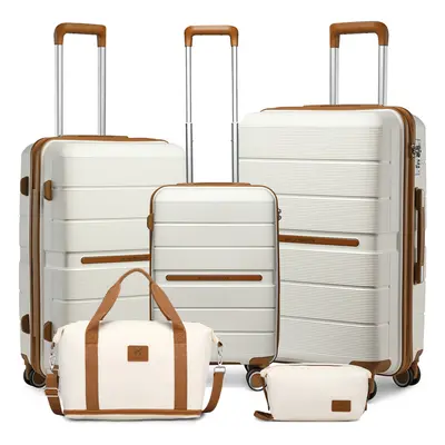 (Cream, 20+24+28 inch Suitcase+Trave Bag) or Pieces PP Hard Shell Suitcases and Pieces Travel ba