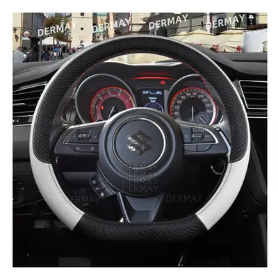 (D shape White) for Suzuki Swift 2018 2020 Car Steering Wheel Cover Microfiber