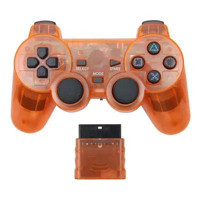 (Transparent orange) 1Set Transparent Color Wireless Gamepad For PS2 2.4G Vibration Joystick Blu