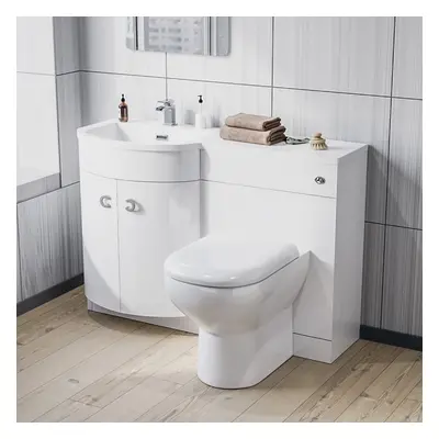 1100mm Left Hand Sink White Combination Vanity Unit with BTW Toilet