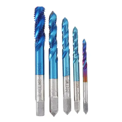 5Pcs M3-M8 Spiral Thread Screw Tap Drill Blue Nano Coated Machine Tap Metric Drill Bit Set