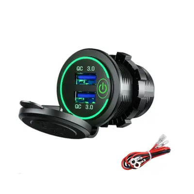 (Green) 12-24V Touch Switch Fast Charger Socket Voltmeter Dual USB LED Digital Display Voltage