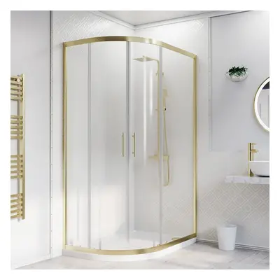 Nes Home LH x 800mm Offset Quadrant Shower Enclosure Brushed Brass & Tray