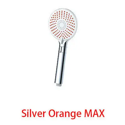 (Silver orange Max) Adjustable Flow Pressurized Shower Head Splash Mode Shower Liquid Silicone A