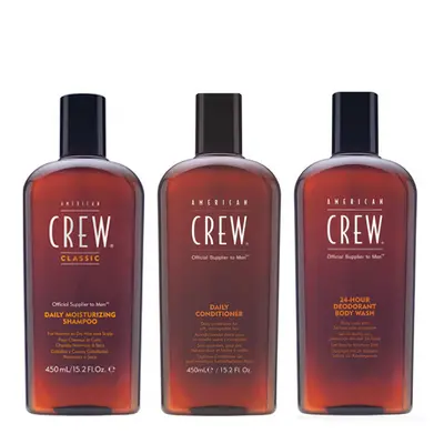 American Crew Daily Moisturizing Shampoo 450ml, Conditioner 450ml and Deodorant Body Wash 450ml