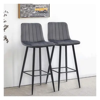 Bar Stools Set of Stripe Grey Velvet Modern Kitchen Chairs cm