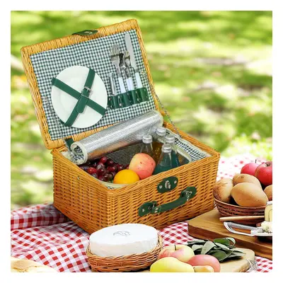 Outsunny Wicker Picnic Basket for w/ Insulated Cooler Bag, Light Brown