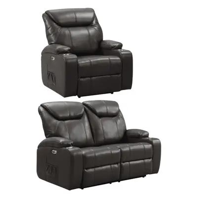 Cinema Grey Leather Electric 2+1 Recliner Sofa Set With Two Cup Holders