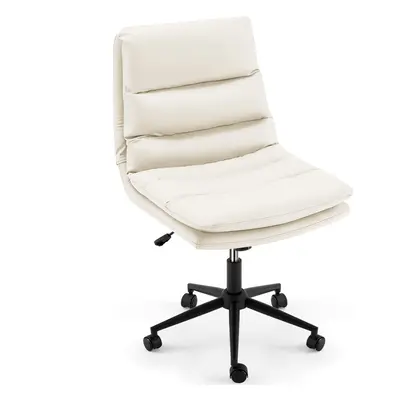 (White) YODOLLA Armless PU Leather Office Chair Desk Chair