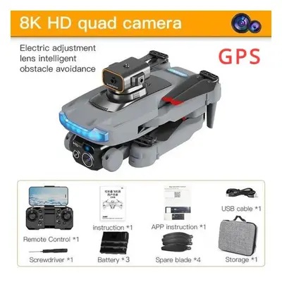 (grey, 8k GPS 3B) P15 Drone 8k Gps Dual Camera Professional 5g Obstacle Avoidance Optical Flow P