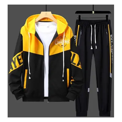 (yellow, XXL) Designer Sport Suits Mens Hoodie Pants Piece Matching Sets Outfit Clothes For Men 