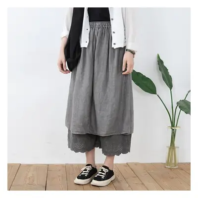 (One Size, dark grey) Johnature Japan Style A-line Summer High Waist Loose Female Vintage Skirts