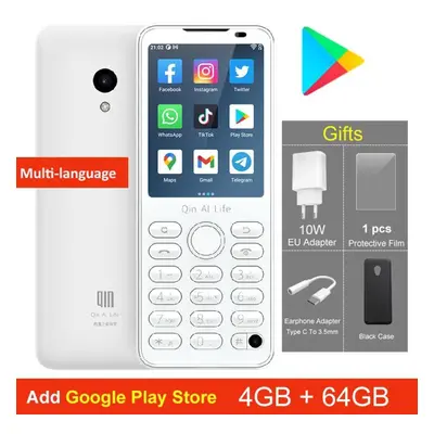 (white, Google Play) Qin F21 Pro Smart Touch Screen Phone Wifi 2.8 Inch 4gb 64gb Bluetooth 5.0 D