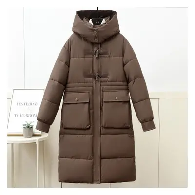 (brown, 2XL) Winter Jackets Woman Overcoat Hooded Plus Size Fashion Loose Thick Warm Long Parkas