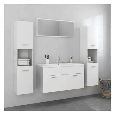 vidaXL Bathroom Furniture Set High Gloss White Chipboard Bathroom Cupboard