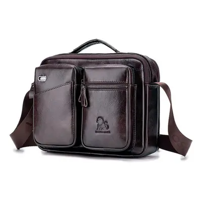 (dark brown) Laoshizi Brand Man Messenger Bag Genuine Leather Crossbody Bag Fashion Male Travel 