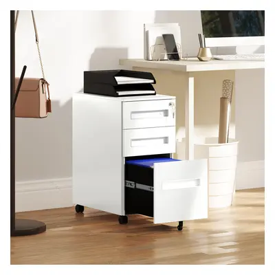 Vinsetto Lockable Mobile Filing Cabinet w/ Drawers x 43.5 x cm White