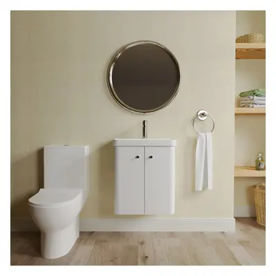 Cloakroom Suite - Wall Hung 500mm Vanity, Toilet and Tap Set - Gloss White