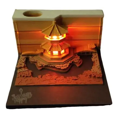 (D) Set Weekly Calendar Creativity 3D Castle Calendar With Led Lights Paper Carving Art Desk Cal