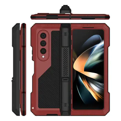 (red, galaxy z fold 5) Luxury Armor Metal Case With Kickstand Layers For Samsung Galaxy Z Fold 5