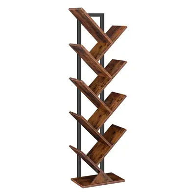 (Rustic Brown Black) Tree Bookshelf Tall, 9-Tier Floor Standing Book Shelf, Tall Bookcase