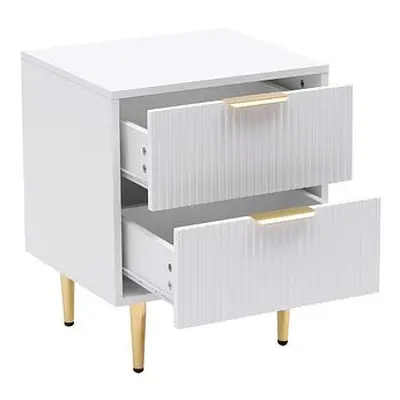 White MMT Bedside Table, Drawers, White/Black with Gold Legs, 42cm Wide Chest