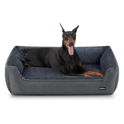 (120 x x cm (L x W x H), Dark Grey) Dog bed, linen look pet bed, dog sofa bed with raised edges,