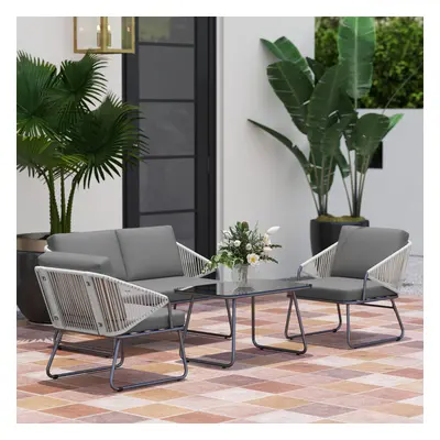 Outsunny Piece Rattan Garden Furniture Set with Cushions, Grey