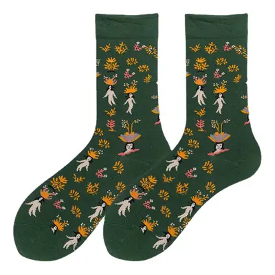 (Green) Unisex Literature And Art Colorful Patchwork Color Animal Pattern Tube Socks